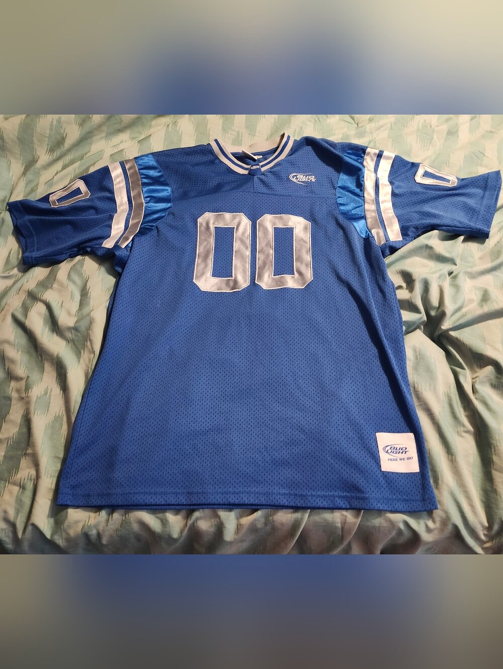 Bud Light Blue Football Jersey #00‎ Men's Size XL